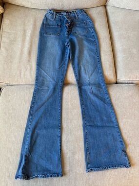 Fashion Nova Dark Blue High-Rise Flare Jeans